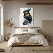 Fantasy Crowned Bird Glass Wall Art – Colorful Watercolor UV Print Design-KAFCD051