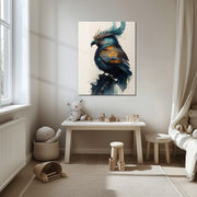 Fantasy Crowned Bird Glass Wall Art – Colorful Watercolor UV Print Design-KAFCD051