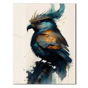 Fantasy Crowned Bird Glass Wall Art – Colorful Watercolor UV Print Design-KAFCD051