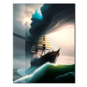 Stormy Seas Tall Ship Glass Wall Art – Dramatic Ocean Adventure UV Print-KAFCD052