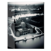 Black and White Palace Cityscape Glass Wall Art – Architectural UV Print Design-KAFCD054