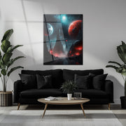 Alien Planet Landscape Glass Wall Art – Sci-Fi Cosmic UV Print Design-KAFCD055