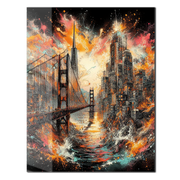 Explosive Golden Gate Cityscape Glass Wall Art – UV Printed Urban Abstract Panel-KAFCD061