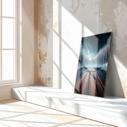 Winter Dock & Fox Under Starry Sky – Serene UV Glass Wall Art-KAFCD063