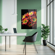 Vibrant Red & Yellow Floral UV Glass Wall Art – Modern Bloom Design-KAFCD064
