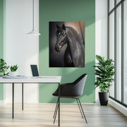 Elegant Black Horse Portrait UV Glass Wall Art – Majestic Equestrian Design-KAFCD065