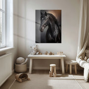 Elegant Black Horse Portrait UV Glass Wall Art – Majestic Equestrian Design-KAFCD065