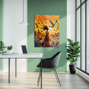 Radiant Woman in Flight UV Glass Wall Art – Birds and Freedom Abstract Portrait-KAFCD066