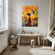 Radiant Woman in Flight UV Glass Wall Art – Birds and Freedom Abstract Portrait-KAFCD066