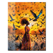 Radiant Woman in Flight UV Glass Wall Art – Birds and Freedom Abstract Portrait-KAFCD066
