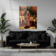 Queen of the Lions UV Glass Wall Art – Regal Woman with Lions in Sunlit Cave-KAFCD067