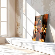 Queen of the Lions UV Glass Wall Art – Regal Woman with Lions in Sunlit Cave-KAFCD067