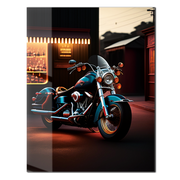 Night Rider Motorcycle UV Glass Wall Art – Classic Chrome Cruiser in Neon Street-KAFCD068