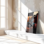 Night Rider Motorcycle UV Glass Wall Art – Classic Chrome Cruiser in Neon Street-KAFCD068