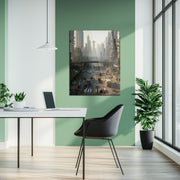 Post-Apocalyptic Future City UV Glass Wall Art – Overgrown Metropolis in Sci-Fi Dystopia-KAFCD071