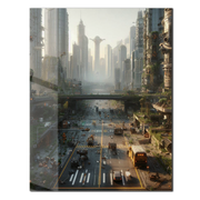 Post-Apocalyptic Future City UV Glass Wall Art – Overgrown Metropolis in Sci-Fi Dystopia-KAFCD071