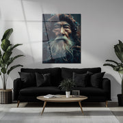 Ancient Wisdom Portrait UV Glass Wall Art – Mystical Elder with Deep Gaze-KAFCD072