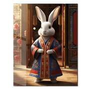 Royal Rabbit in Traditional Robe UV Glass Wall Art – Whimsical Chinese-Inspired Decor-KAFCD074