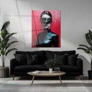Futuristic Woman in Visor UV Glass Wall Art – Sci-Fi Cyber Aesthetic Decor-KAFCD075