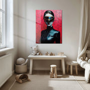 Futuristic Woman in Visor UV Glass Wall Art – Sci-Fi Cyber Aesthetic Decor-KAFCD075