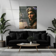 Vintage Astronavigator UV Glass Wall Art – Female Pilot with Star Map-KAFCD077