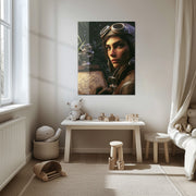 Vintage Astronavigator UV Glass Wall Art – Female Pilot with Star Map-KAFCD077