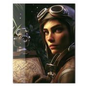 Vintage Astronavigator UV Glass Wall Art – Female Pilot with Star Map-KAFCD077