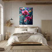 Romantic Floral Bloom – Colorful UV Glass Wall Art with Botanical Elegance-KAFCD081