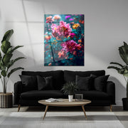 Romantic Floral Bloom – Colorful UV Glass Wall Art with Botanical Elegance-KAFCD081
