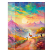 Dreamscape Sunset Valley – Llama & Mountain Fantasy UV Glass Wall Art-KAFCD082