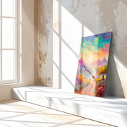 Dreamscape Sunset Valley – Llama & Mountain Fantasy UV Glass Wall Art-KAFCD082