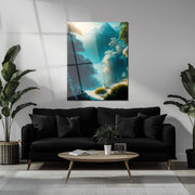 Mystic Snowy Forest Path – Serene Winter Landscape UV Glass Wall Art-KAFCD084