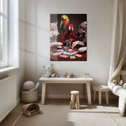 Poker Night with Parrots and Pups – Funny Animal UV Glass Wall Art-KAFCD087