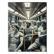 Classical Commuters UV Glass Wall Art – Greek Sculptures on a Subway Ride - KAFCD092