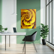 Golden Spiral Bloom – Abstract Yellow Floral UV Glass Wall Art - KAFCD097