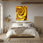 Golden Spiral Bloom – Abstract Yellow Floral UV Glass Wall Art - KAFCD097