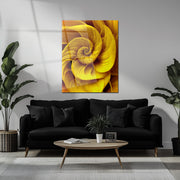 Golden Spiral Bloom – Abstract Yellow Floral UV Glass Wall Art - KAFCD097