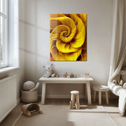 Golden Spiral Bloom – Abstract Yellow Floral UV Glass Wall Art - KAFCD097