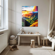 Sunlit Mountain Landscape – Vibrant Sunset Scenic UV Glass Wall Art - KAFCD098