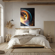 Celestial Ringscape – Glowing Planet with Rings UV Glass Wall Art - KAFCD099
