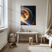 Celestial Ringscape – Glowing Planet with Rings UV Glass Wall Art - KAFCD099