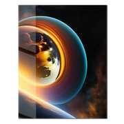 Celestial Ringscape – Glowing Planet with Rings UV Glass Wall Art - KAFCD099