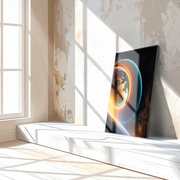 Celestial Ringscape – Glowing Planet with Rings UV Glass Wall Art - KAFCD099