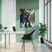 Futuristic Neon-Eyed Robot Character – UV Printed Glass Wall Art - KAFCD105