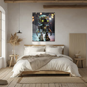 Futuristic Neon-Eyed Robot Character – UV Printed Glass Wall Art - KAFCD105