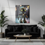 Futuristic Neon-Eyed Robot Character – UV Printed Glass Wall Art - KAFCD105