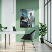 Futuristic Doctor and Robot Patient – UV Printed Glass Wall Art for Sci-Fi Lovers - KAFCD107