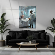 Futuristic Doctor and Robot Patient – UV Printed Glass Wall Art for Sci-Fi Lovers - KAFCD107