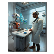 Futuristic Doctor and Robot Patient – UV Printed Glass Wall Art for Sci-Fi Lovers - KAFCD107