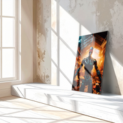 Dystopian Cyborg Encounter – UV Printed Sci-Fi Glass Wall Art for Futuristic Decor - KAFCD108